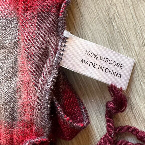 Palladium Red & Gray Plaid Fringe Scarf Grunge - Picture 4 of 5